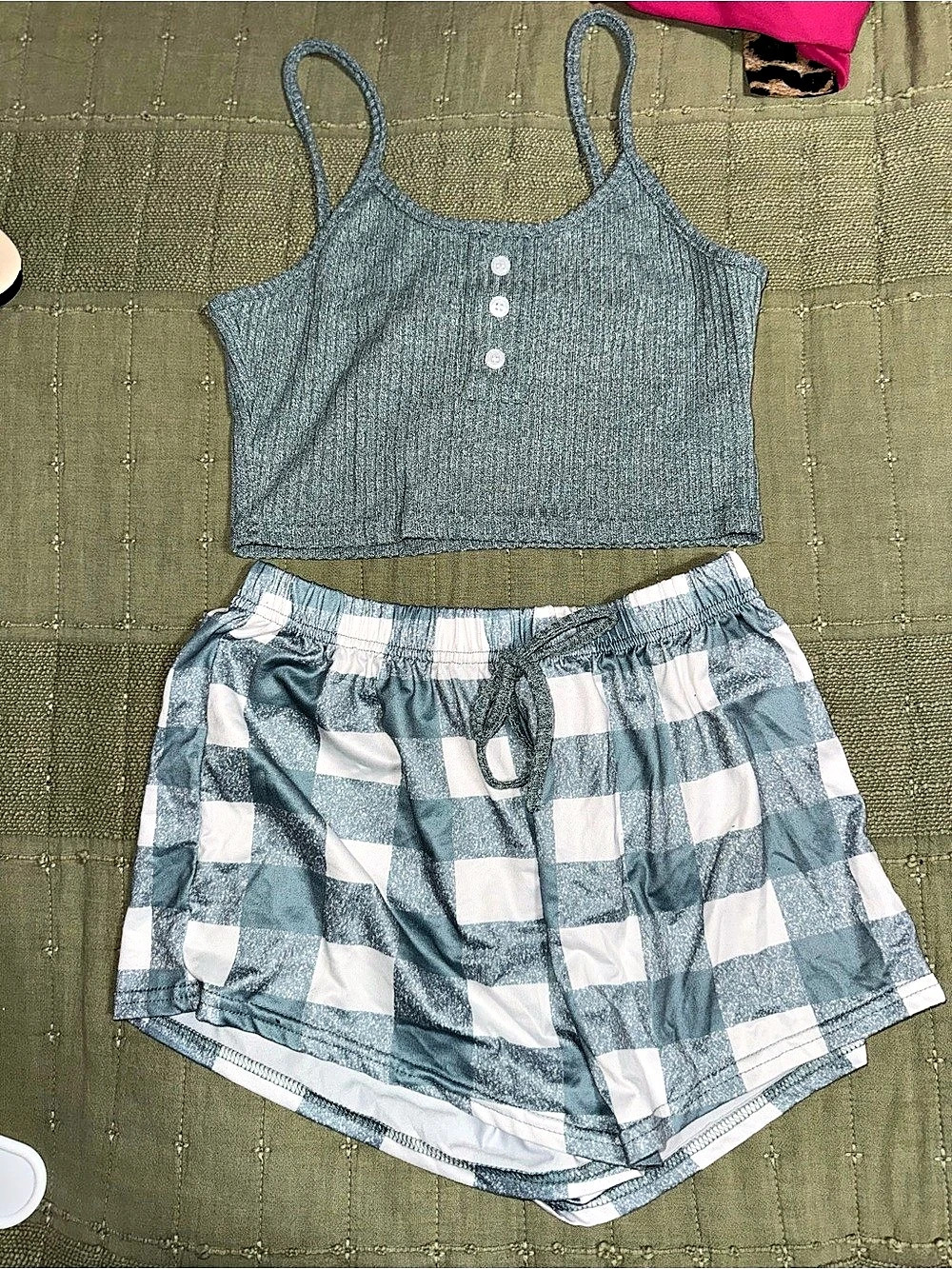 Blue & White Checkered Two-Piece Set Size Small Like New